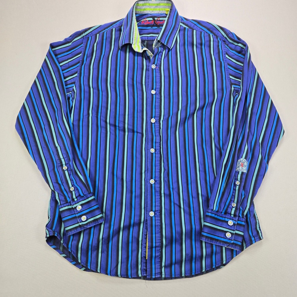 Robert Graham Button Down Shirt Tailored‎ Stripe Blue Teal Mens Medium